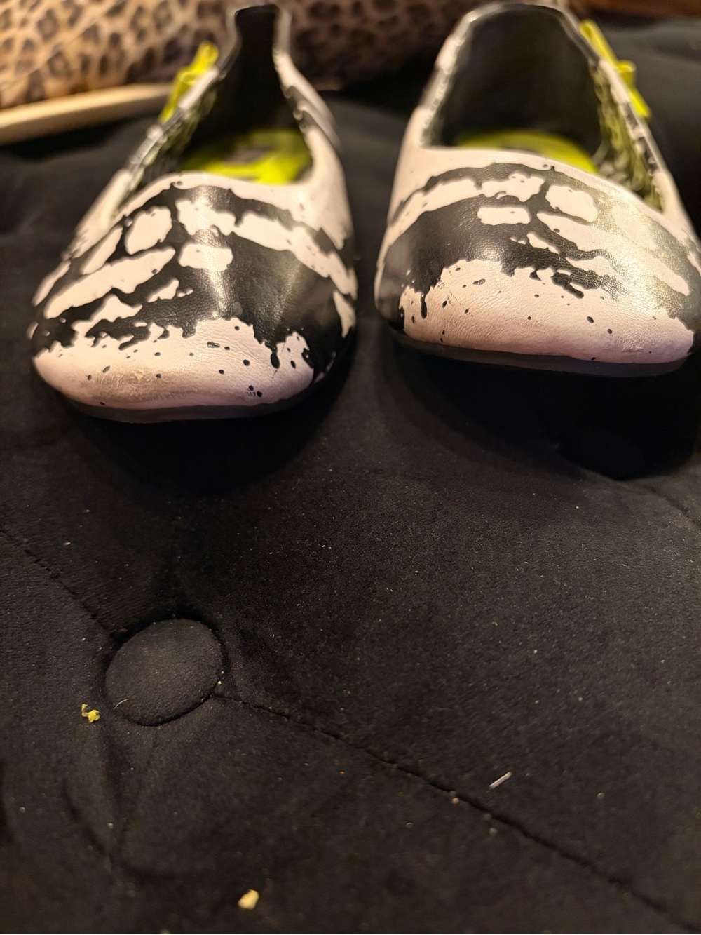 Iron Fist Women's Black & White Skull Print Flats with Neon Yellow Insole - Picture 4 of 4